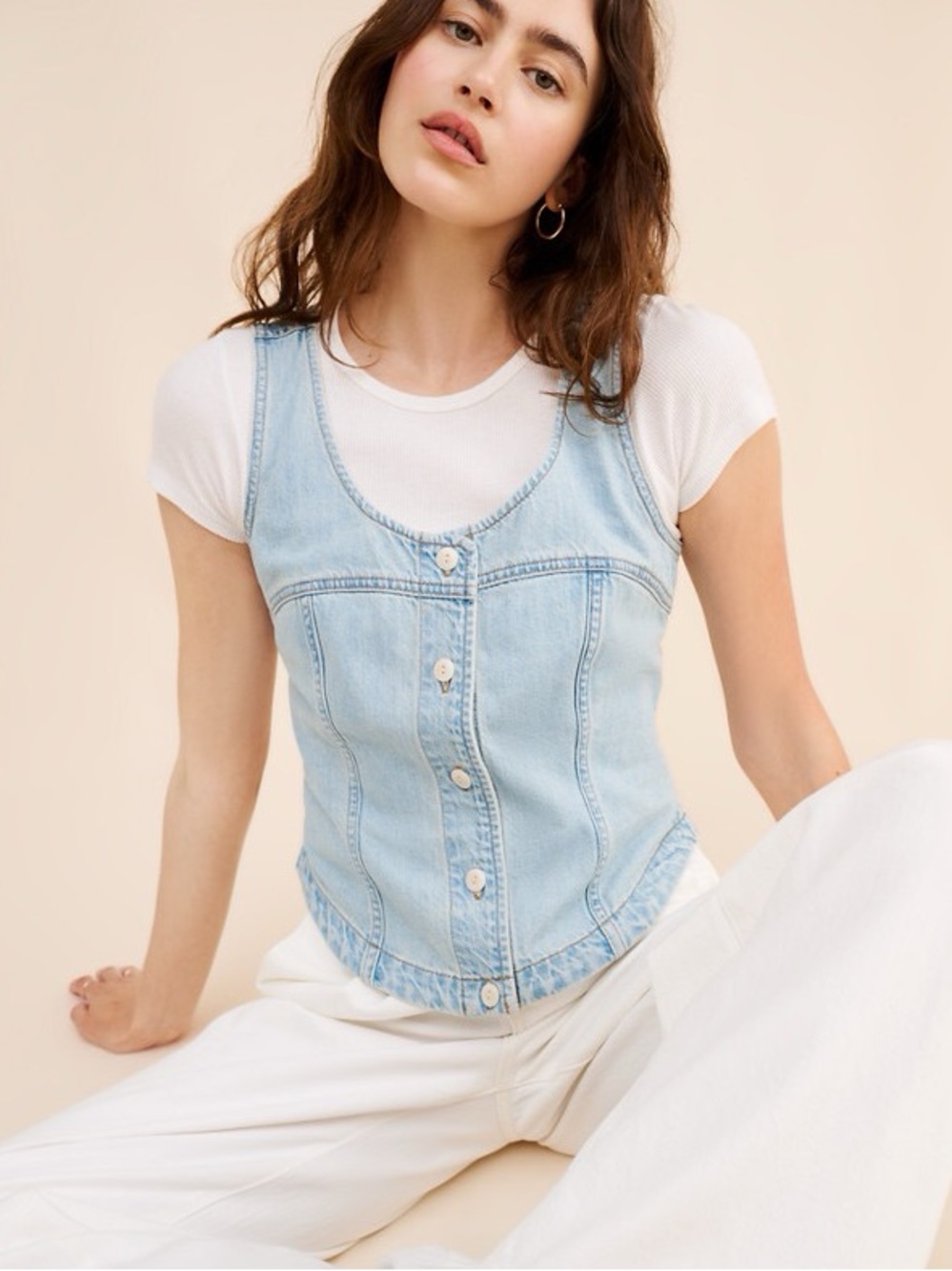 Madewell Avi Denim Button-Front Top in Light Denim